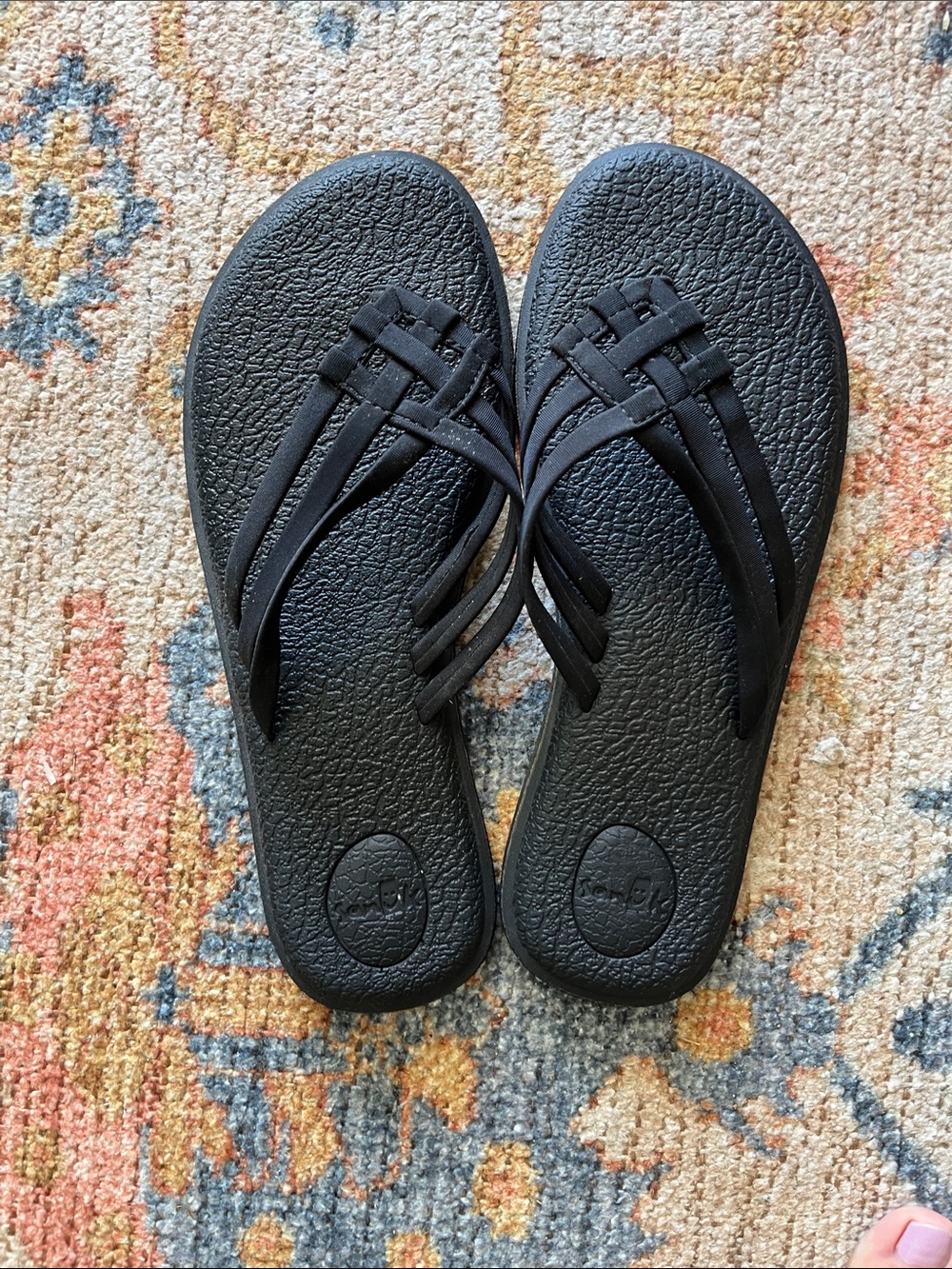 Sanuk Black Woven-Strap Flip Flop Sandals